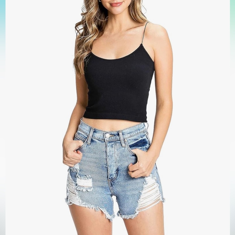 Celebrity Pink Women's Juniors Super High Rise Distressed Denim Shorts
